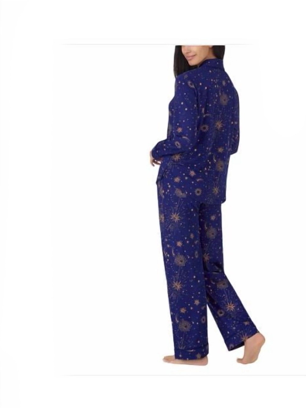 NEW-Room Service Women's Shawl Collar Lounge Pajama Set Blue Celestial Star/Moon - Picture 4 of 14